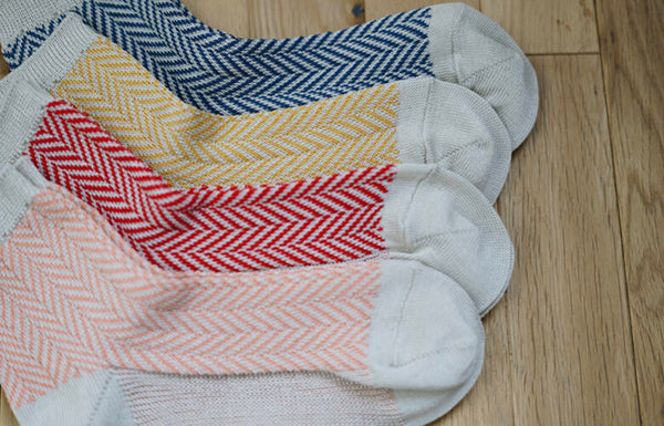 Giza Cotton Herringbone Socks _ Yellow, Navy, Red or Coral Pink